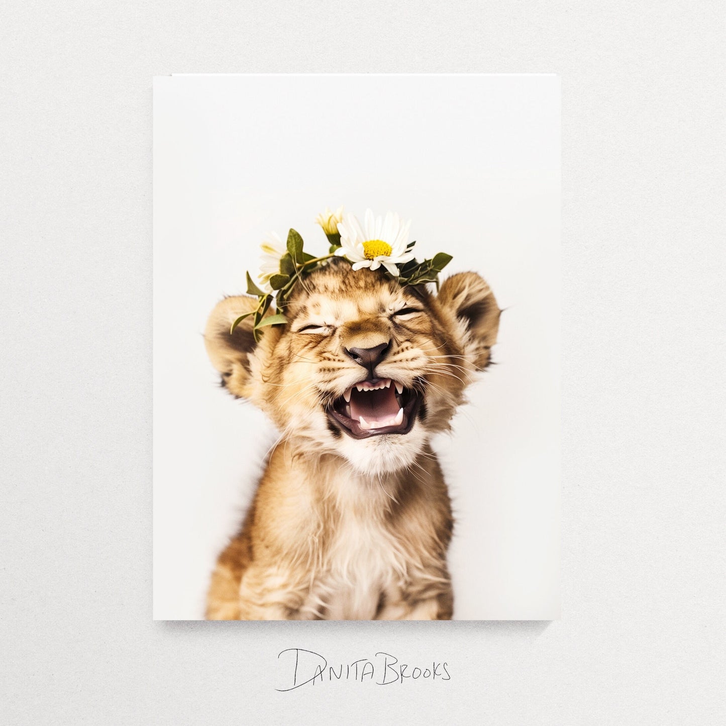 Lion Cub Flower Crown Art Print by Danita Brooks Studio