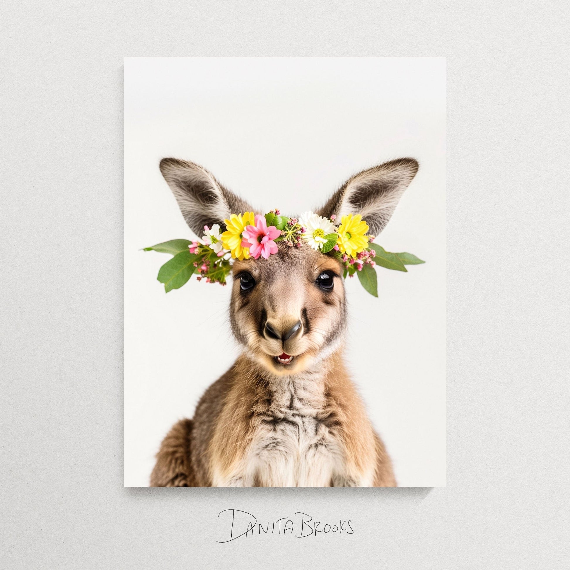 Flower Crown Australian Animal Art Kangaroo Print by Danita Brooks Studio